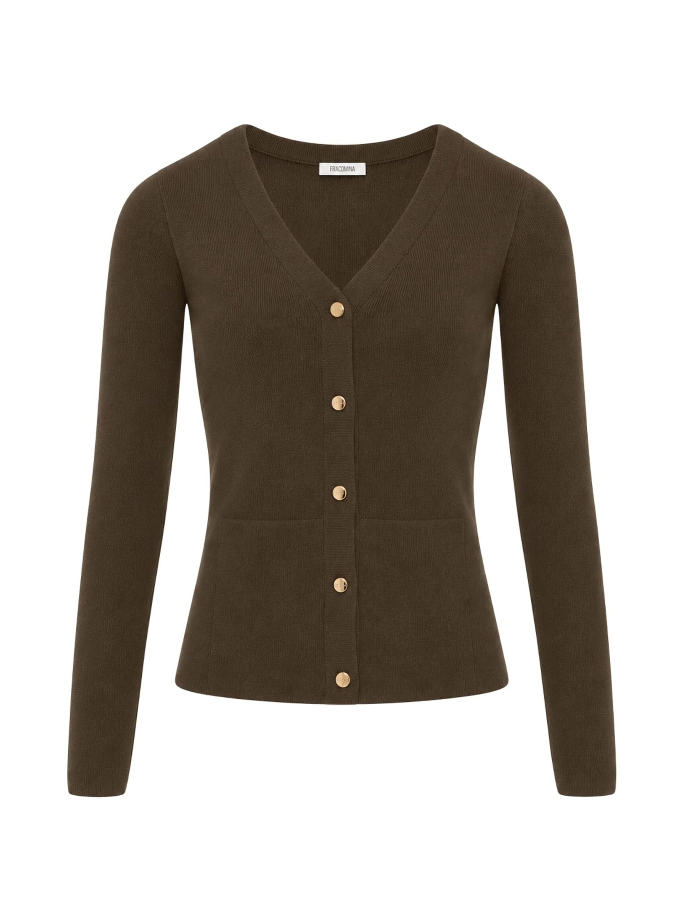 Fracomina Kardigan 'Viscose Cardigan with Jewel Buttons' w kolorze brązowy: przód