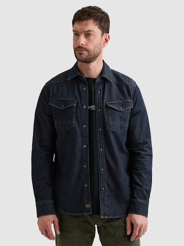 PME Legend Regular fit Overhemd 'Denim shirt with button closure and badge' in Blauw