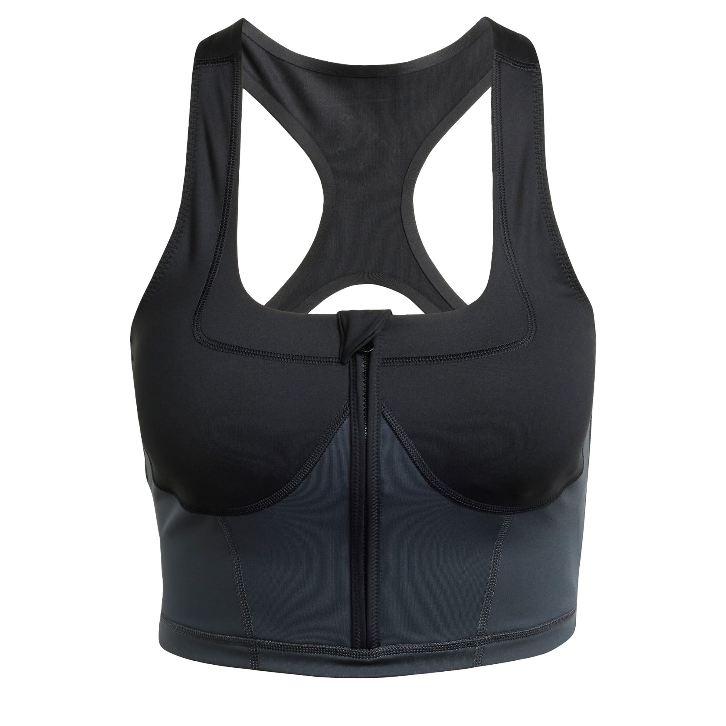 ADIDAS BY STELLA MCCARTNEY Sporttop 'Two-Tone Zipped Crop' in Schwarz: Vorderseite