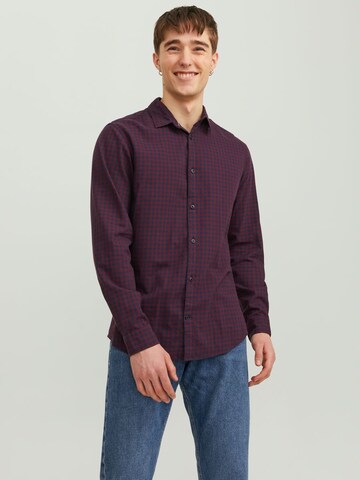 Coupe slim Chemise 'Gingham' JACK & JONES en bleu : devant