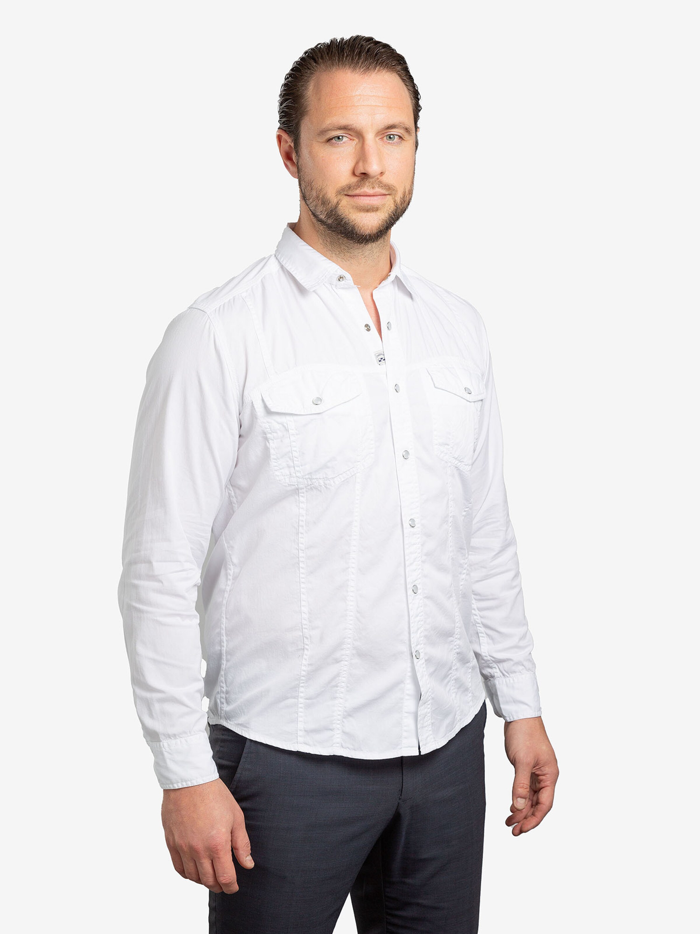 Checker - Regular Fit Camisa ' Dynasty Denim ' em branco