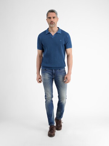 LERROS Herren Strick-Polo mit offenem Kragen in Blau