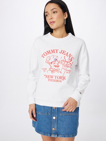 Tommy Jeans Sweatshirt 'Best Pizza' in Wit: voorkant