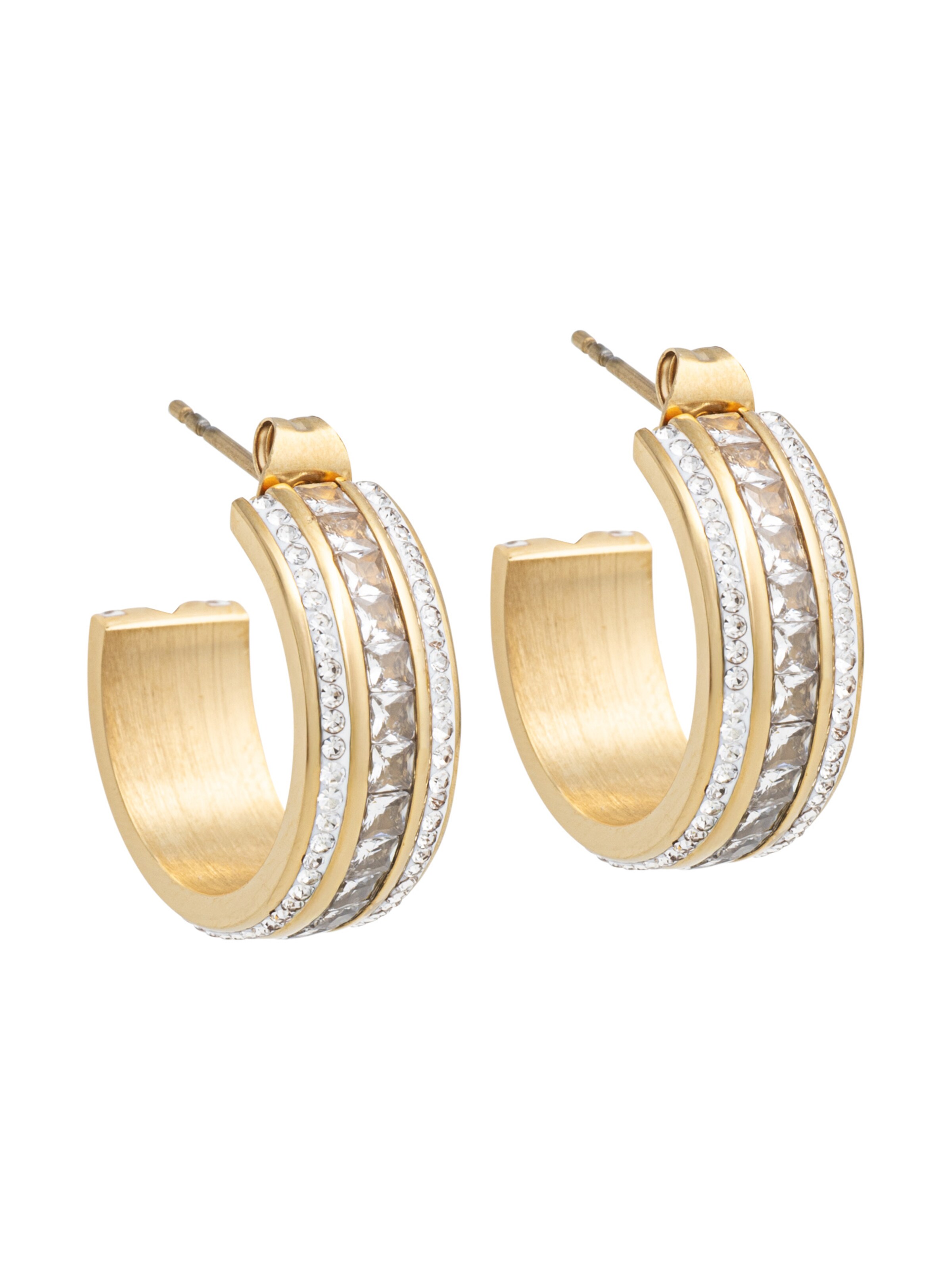 A&C Oslo – Nordic Design Jewellery Oorbellen 'Steel – Crystal Sparkle' in Goud: voorkant