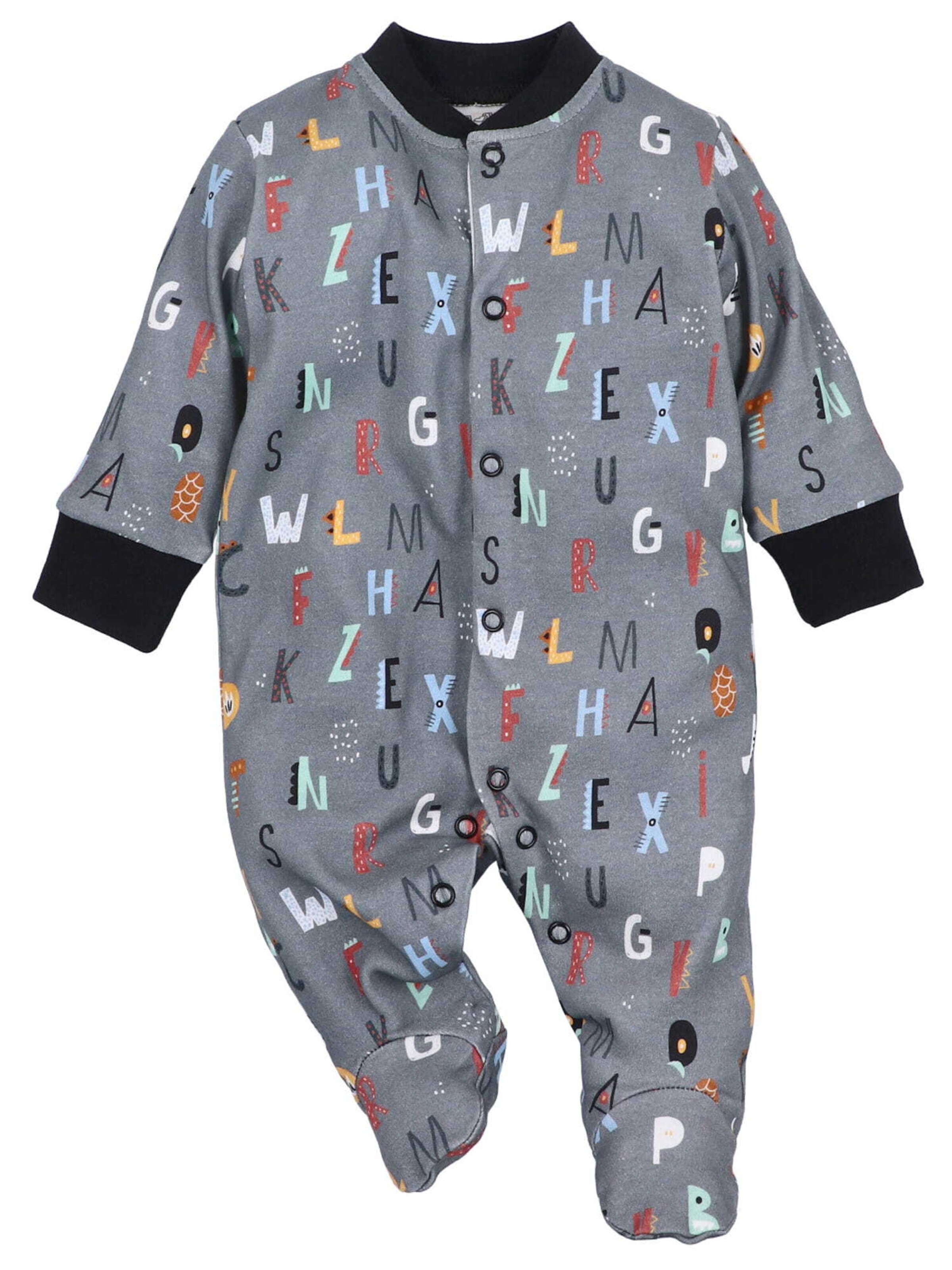 NINI Strampler 'Buchstaben' in Grau: Vorderseite