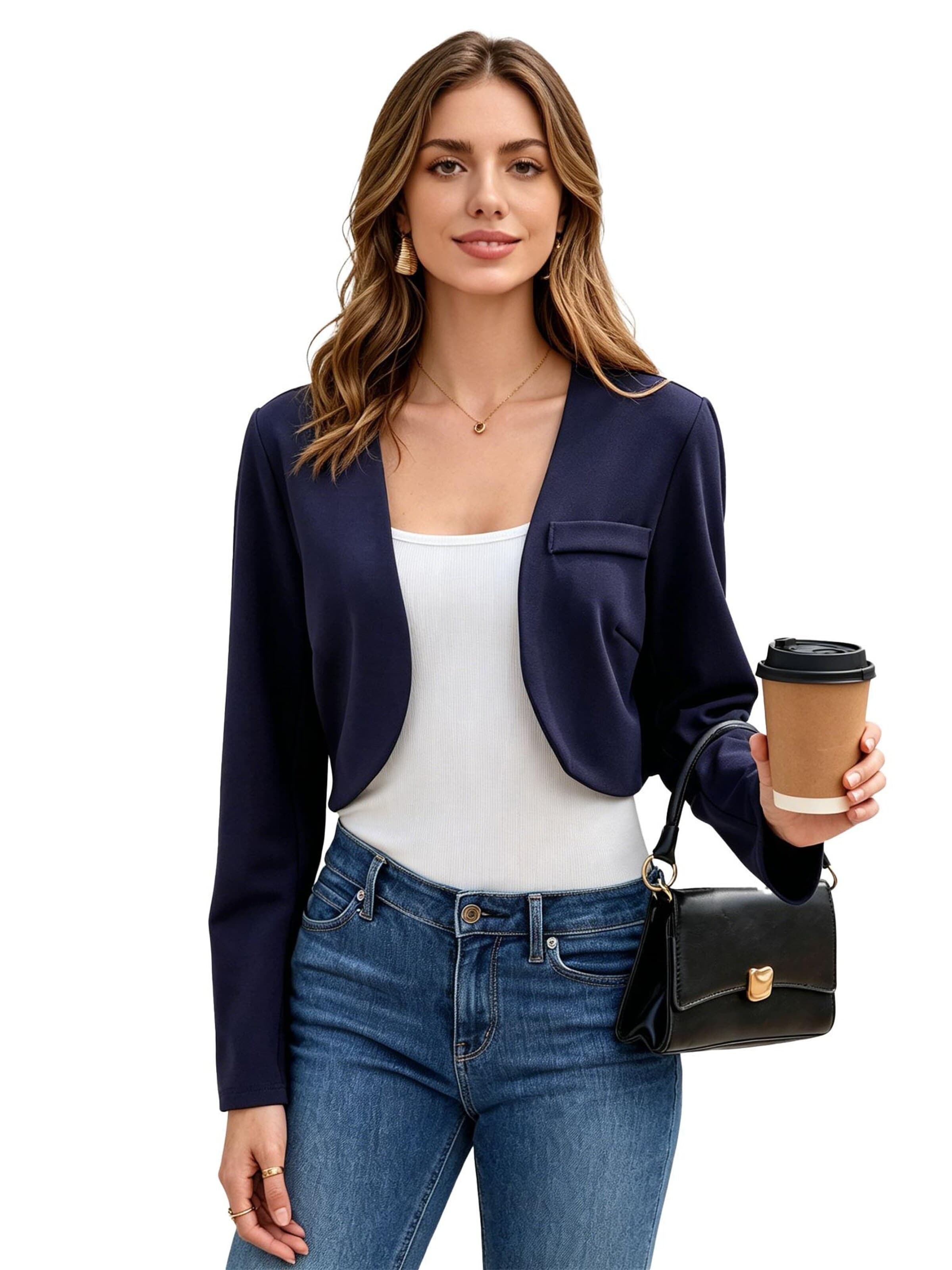 KoJooin Marynarka 'Bolero Strickjacke für Damen,langärmelig,vorne offen, leicht, kurz geschnitten,Arbeitsoberteil' w kolorze niebieski