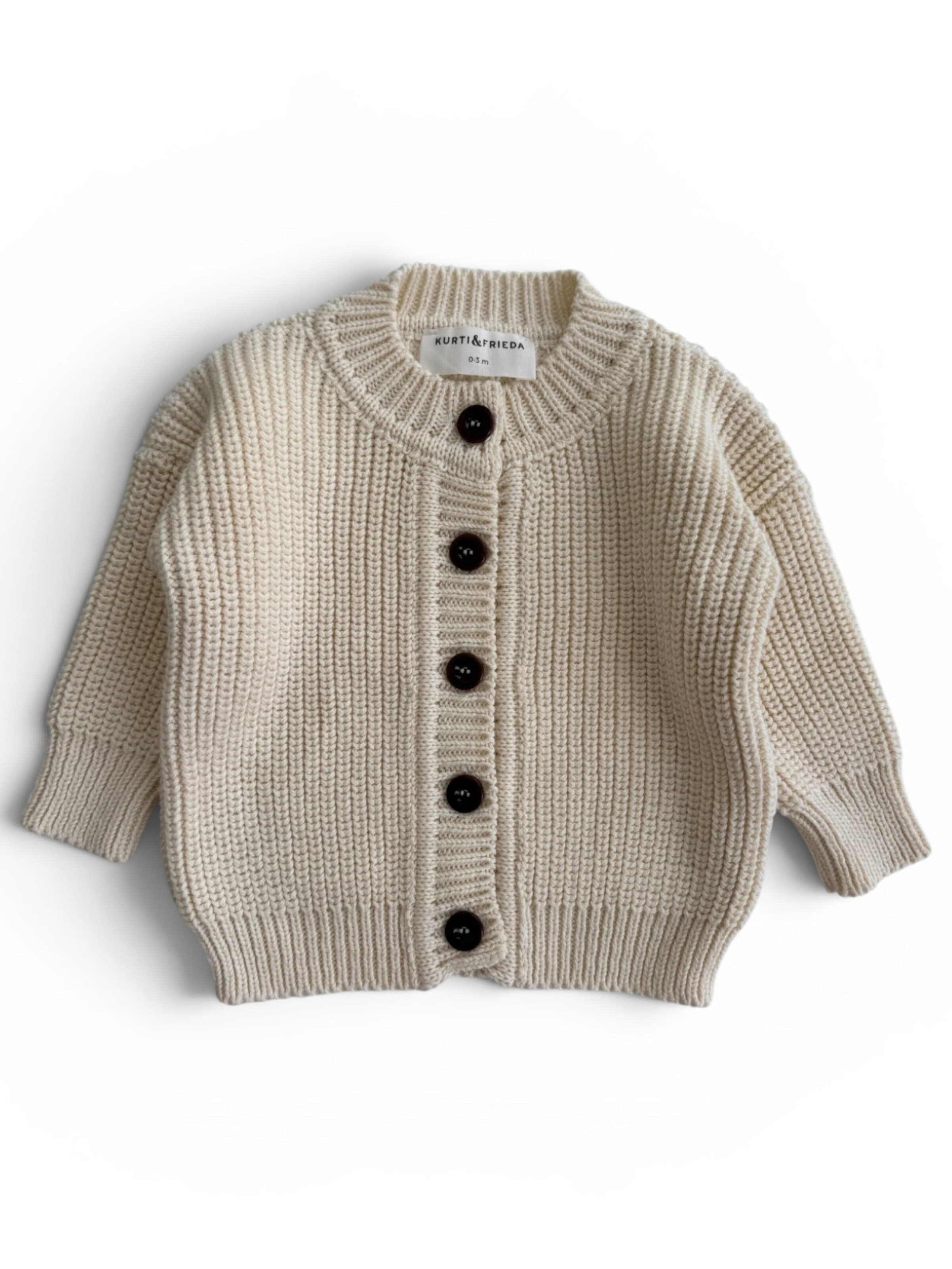 KURTI & FRIEDA Knit Cardigan 'Chunky Knit' in Beige: front