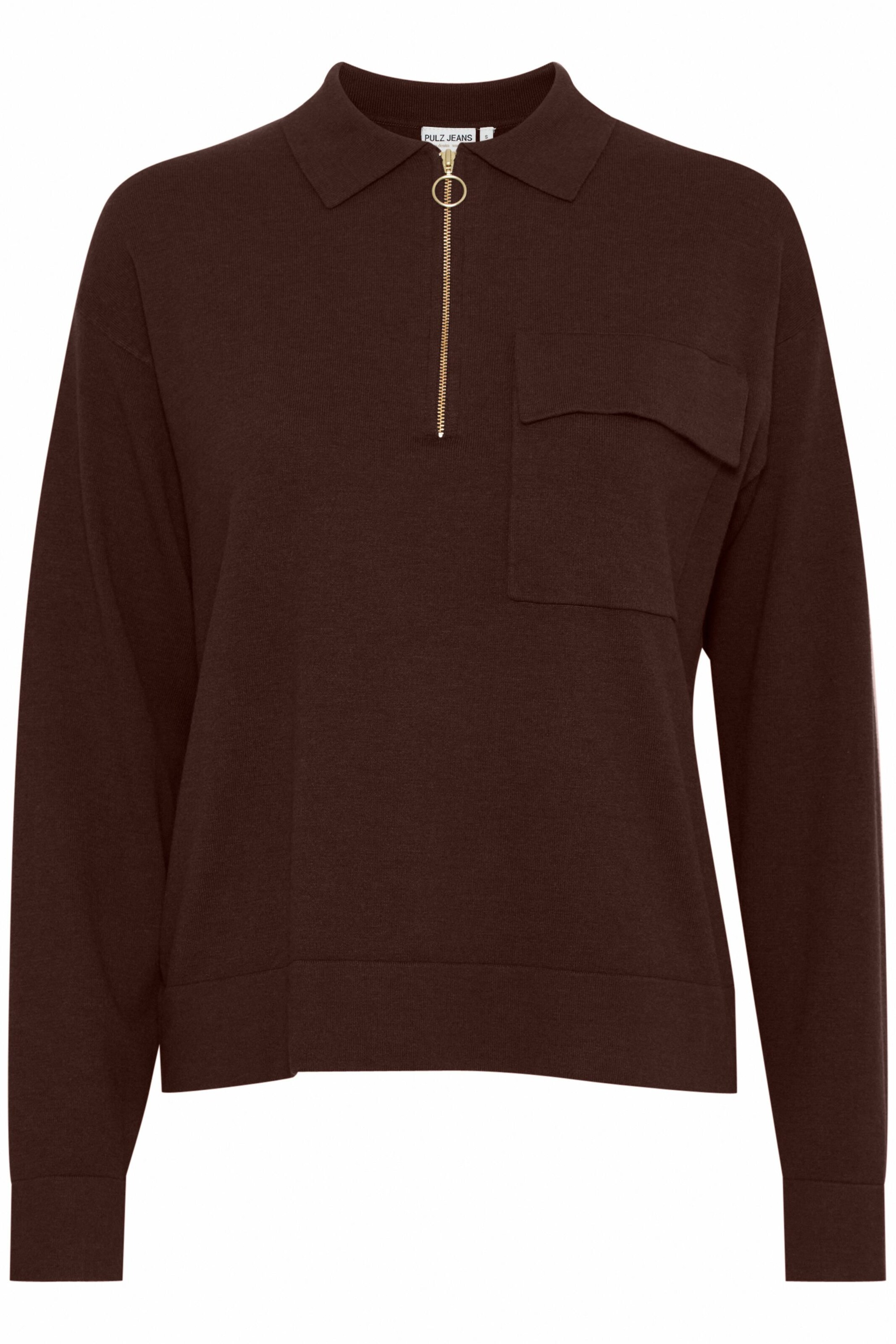 PULZ Jeans Pullover 'PZSara' in Braun: Vorderseite