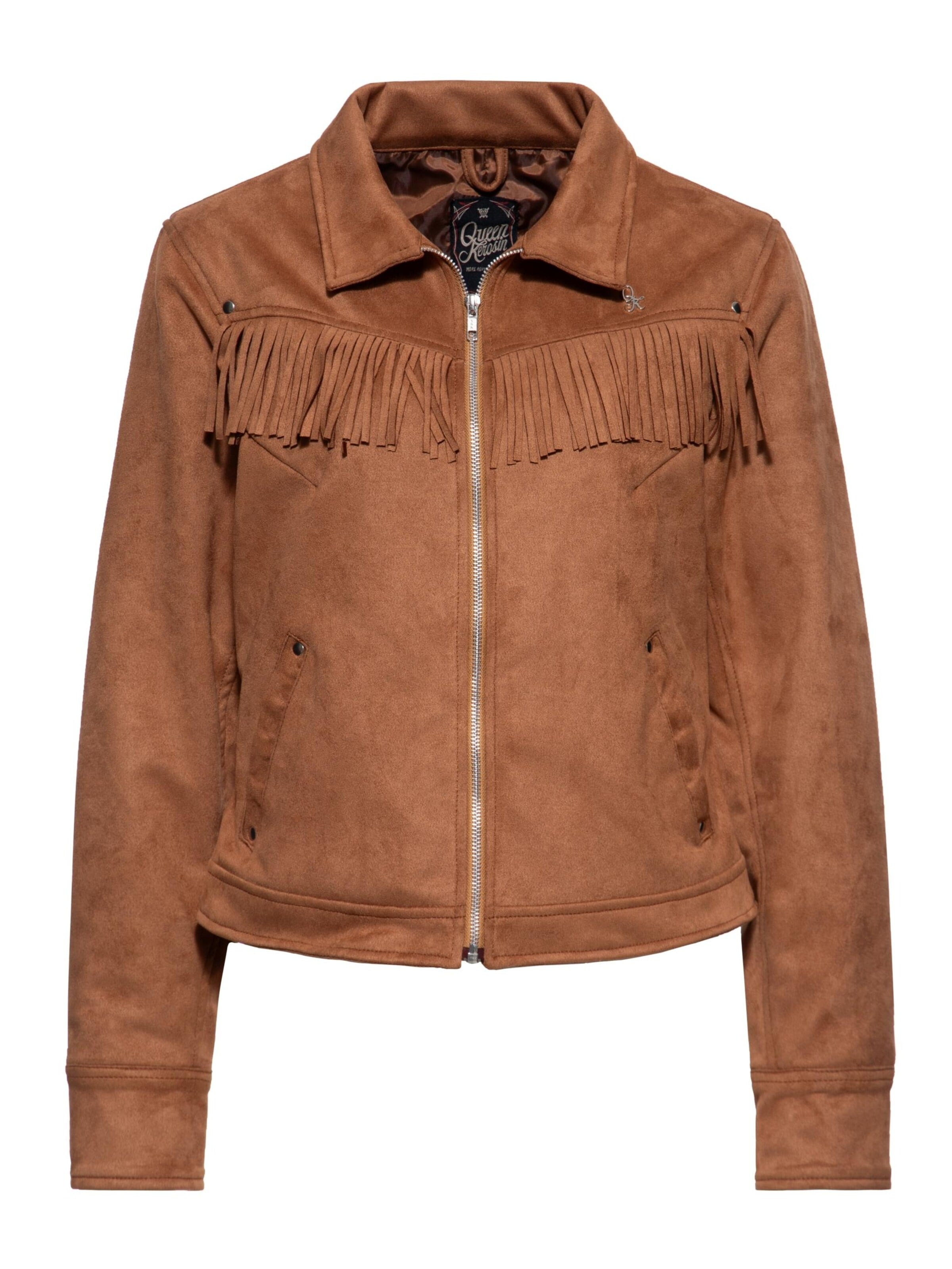 Queen Kerosin Zip-Up Hoodie in Brown: front