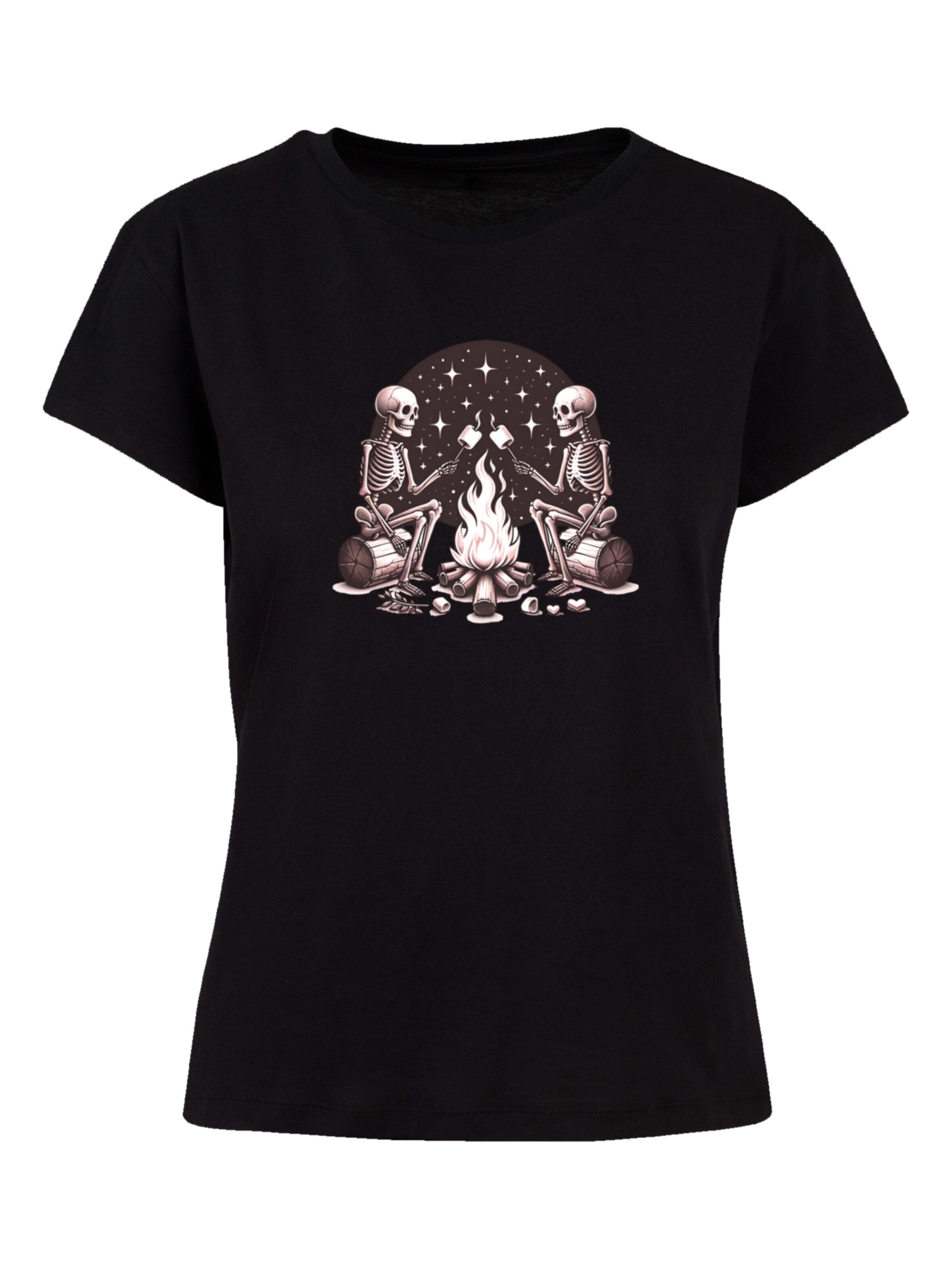 F4NT4STIC Shirt 'Skelette Lagerfeuer Marshmallow' in Black: front