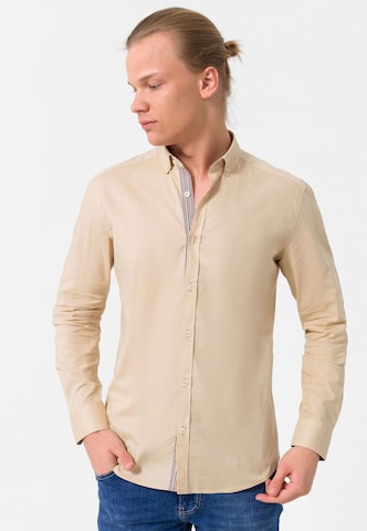 Felix Hardy Slim fit Button Up Shirt in Beige: front