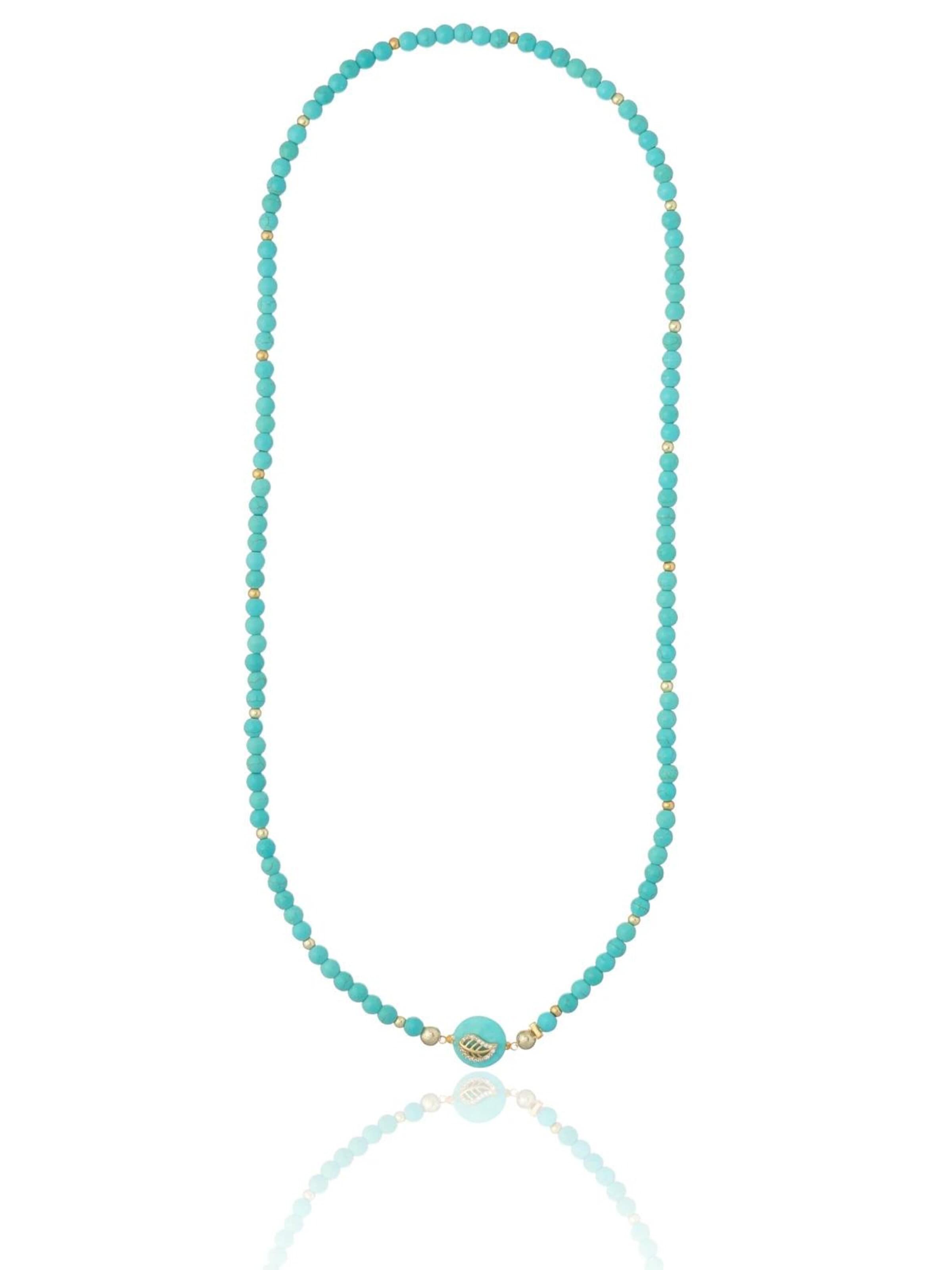 THE GEM STORIES JEWELRY Ketting 'Turquoise Leaf Εlement Necklace' in Blauw: voorkant