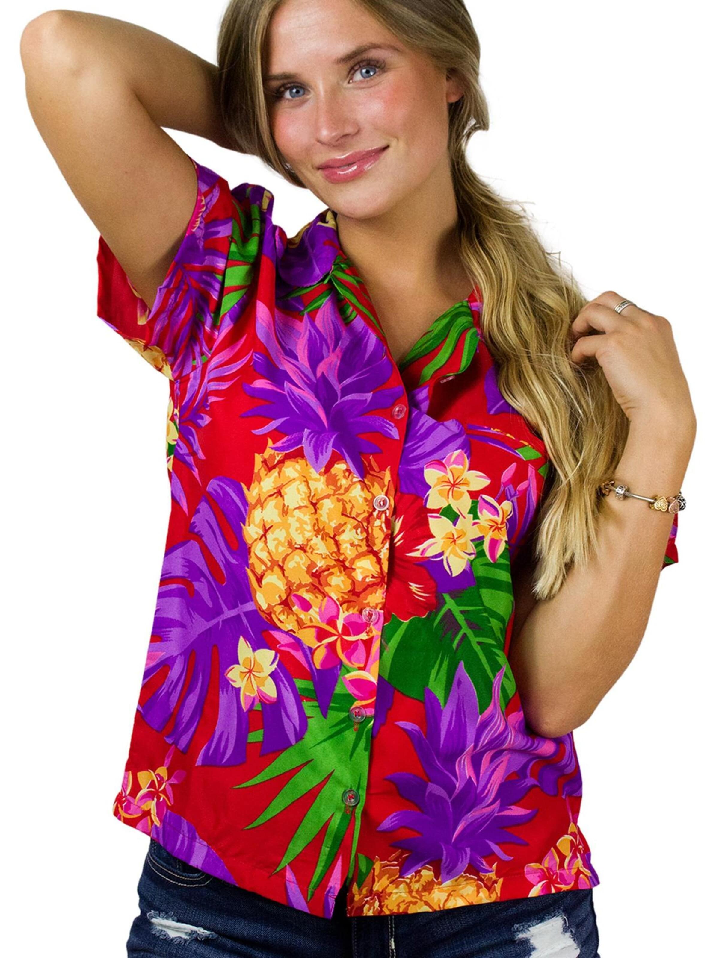 King Kameha Blouse 'Pineapple' in Rood: voorkant