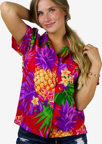 King Kameha Blouse 'Pineapple' in Rood: voorkant