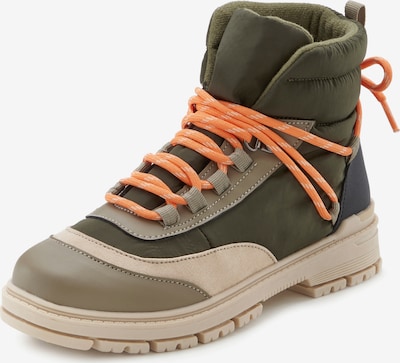 LASCANA Lace-Up Ankle Boots in Cream / Olive / Orange / Black, Item view