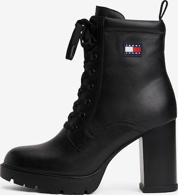Tommy Jeans - Botines con cordones en negro: frente