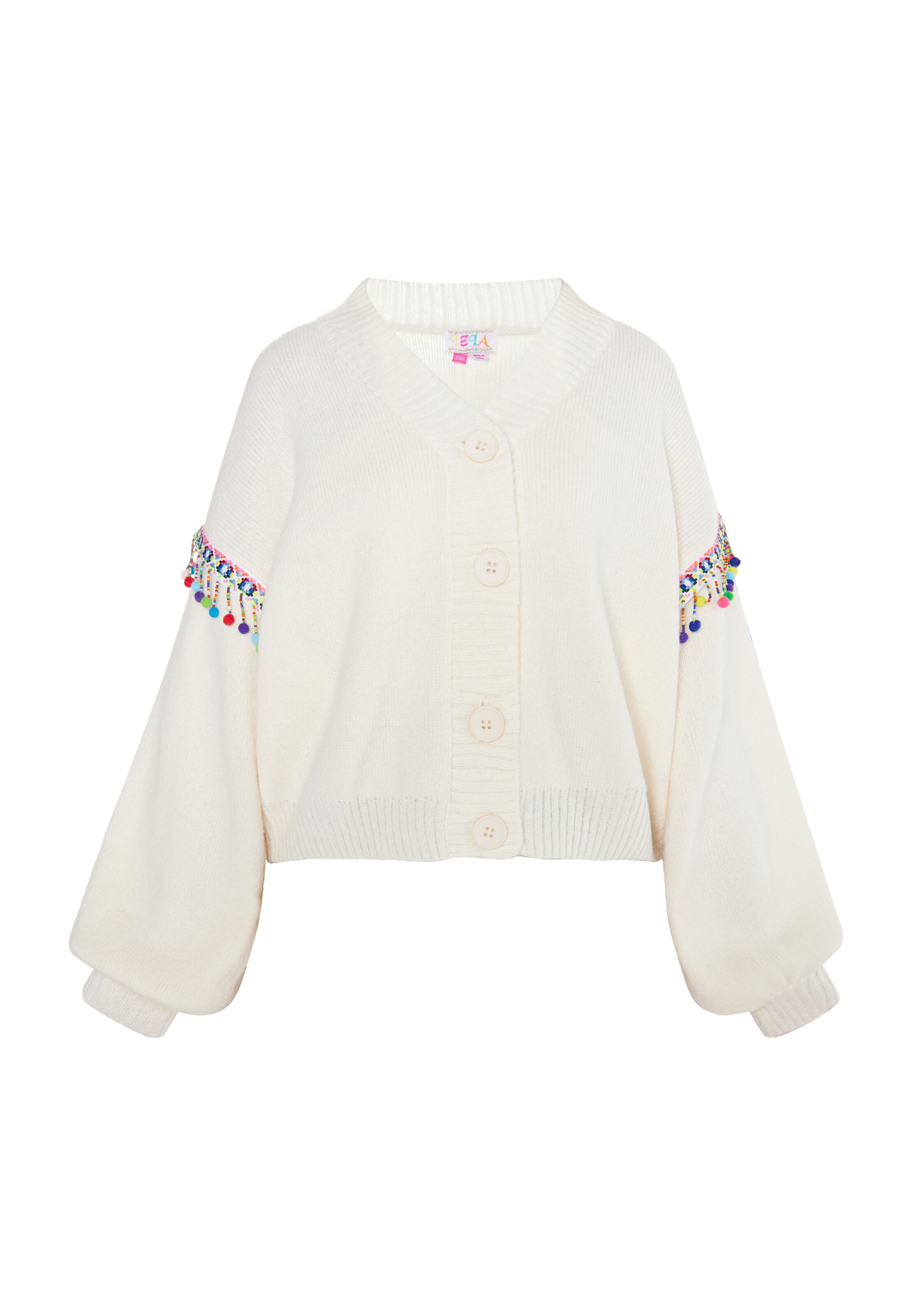 Geacă tricotată de la IZIA pe alb: față