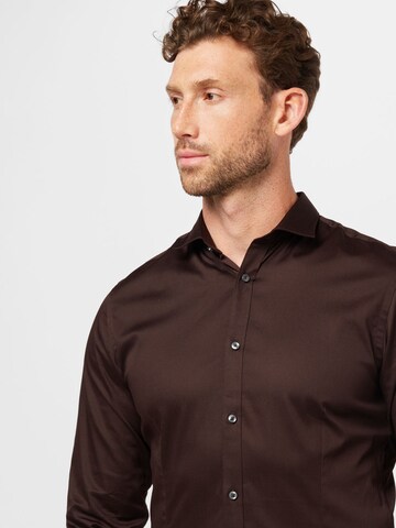 JACK & JONES Slim fit Button Up Shirt 'Parma' in Brown