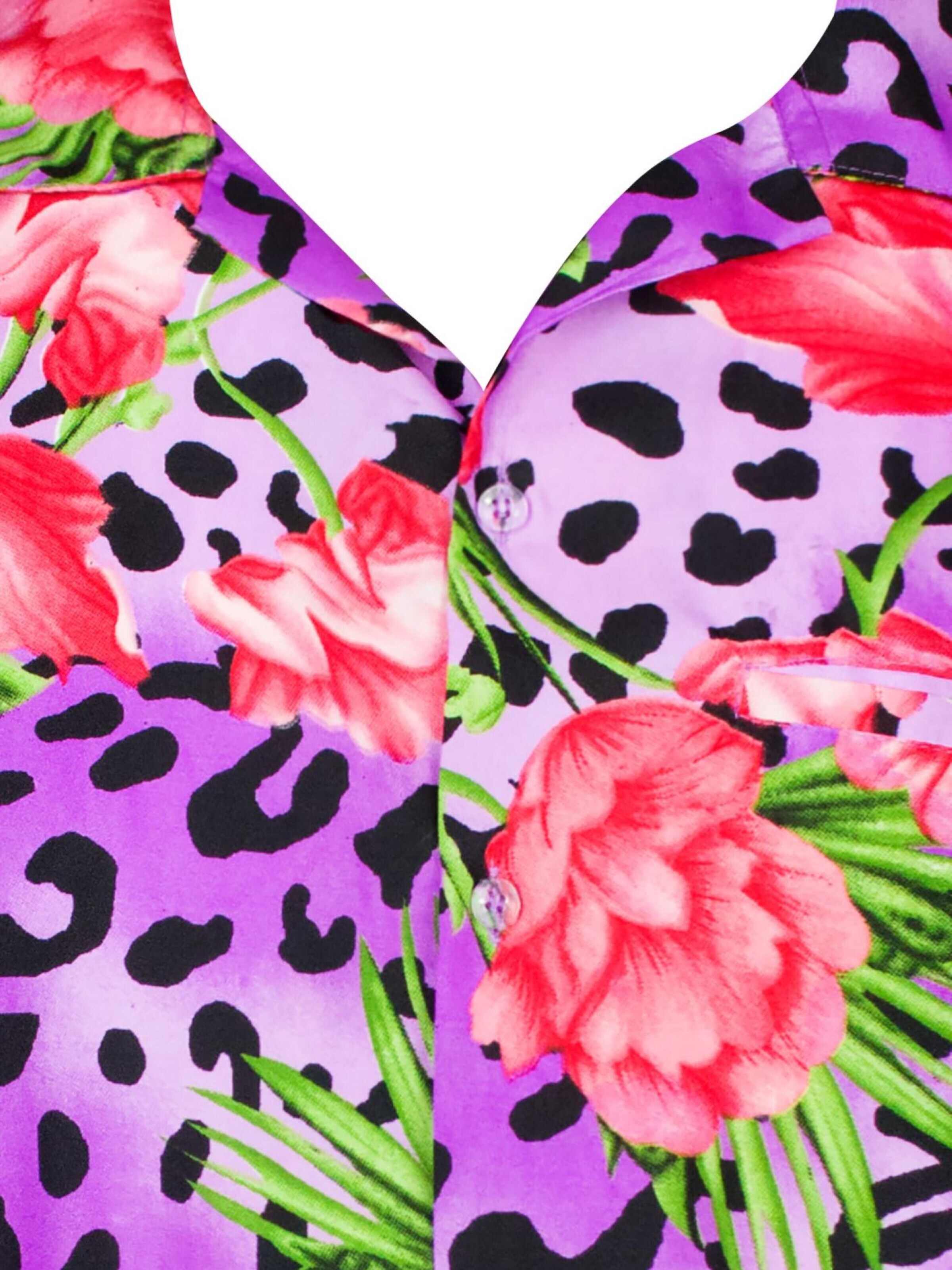 King Kameha Shirt 'Leopard Flowers'‌‌‌ in Lila