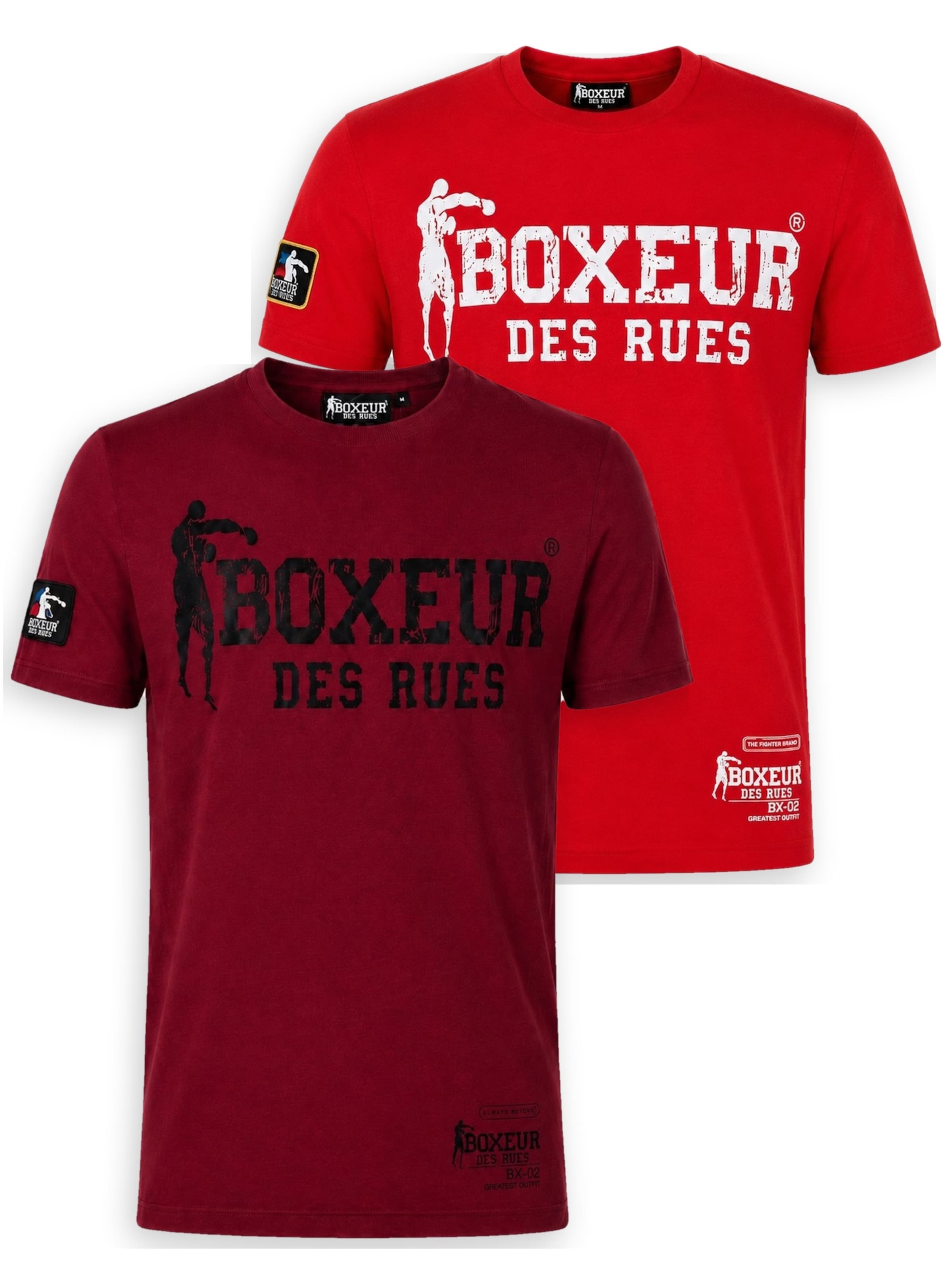 Boxeur des Rues - Camiseta 'Herren T-Shirt 2er-Pack Boxeur des Rues Slim Fit: Bordeaux, Schwarzes Logo + Rot, Weißes Logo' en Mezcla de colores: frente