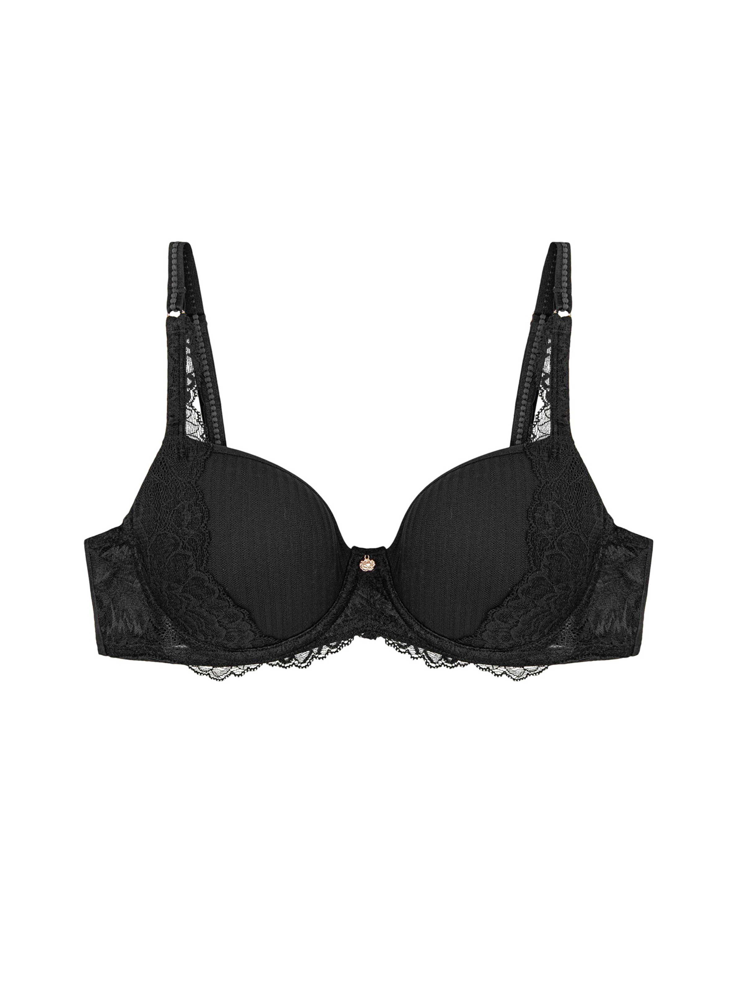TRIUMPH T-shirt Bra ' Peony Florale ' in Black: front