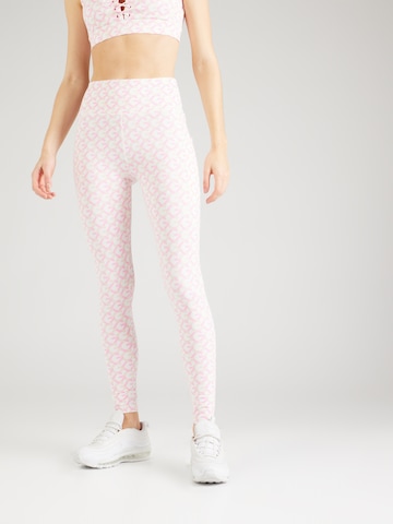GUESS Skinny Workout Pants 'LOGOMANIA' in Pink: front