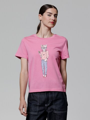Watapparel Shirt ' Hipster Cat with Moustache ' in Pink: front