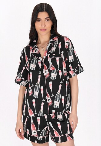 faina Korte pyjama in Zwart: voorkant