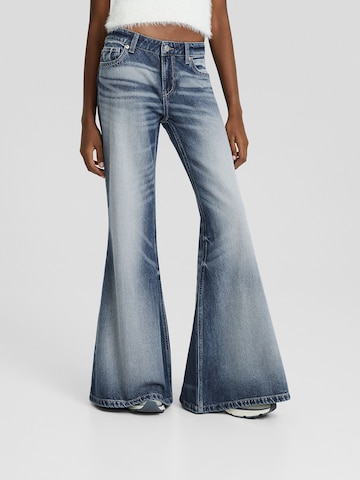 Wide leg Jeans de la Bershka pe albastru: față