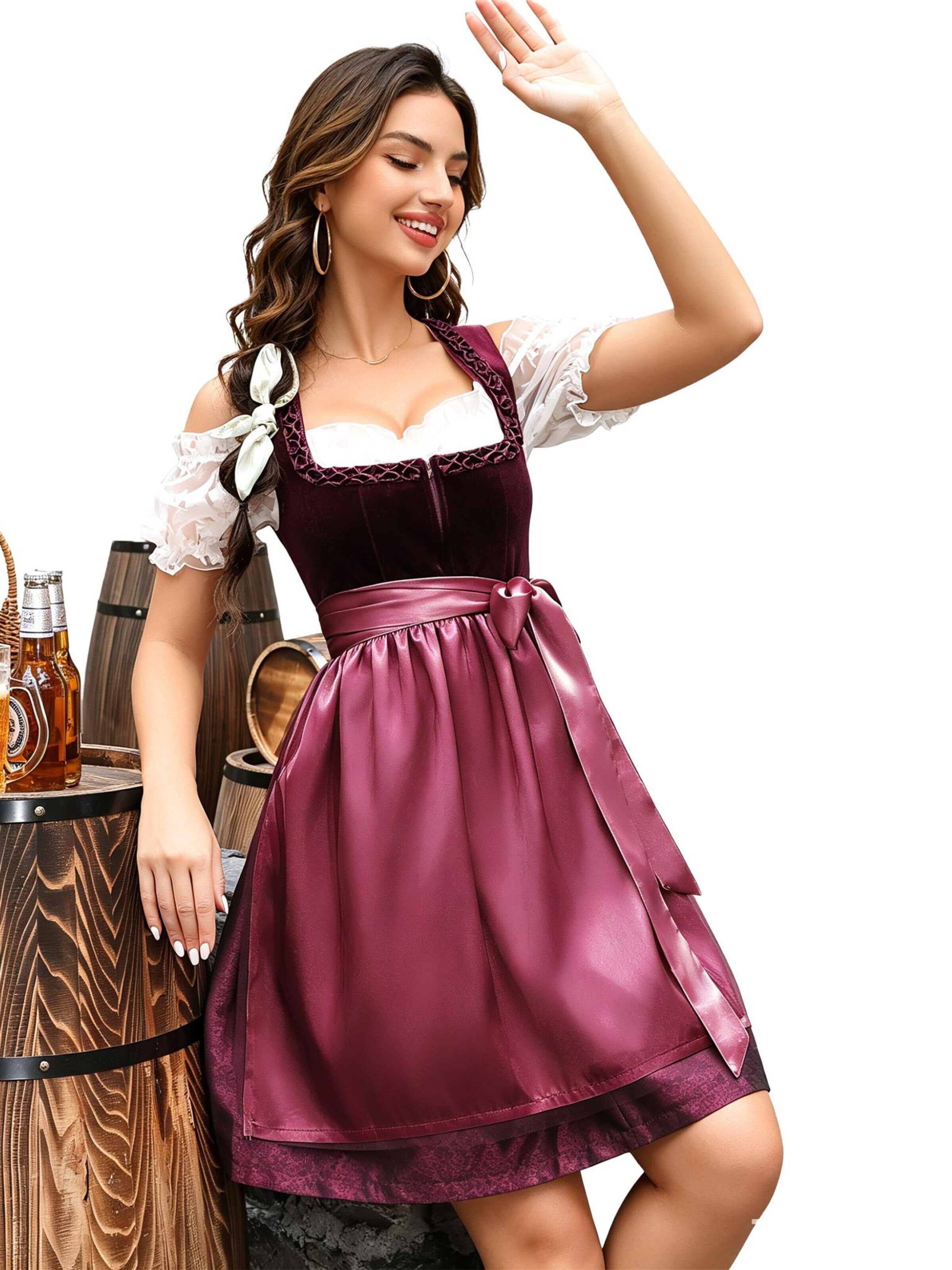 KoJooin Dirndl 'Oktoberfest-Kostüme Damen Dirndlkleider 3-teilig Deutsche Tracht Bayerische Weiße Bluse Schürze'‌‌‌‌‌‌‌‌‌ in Rot