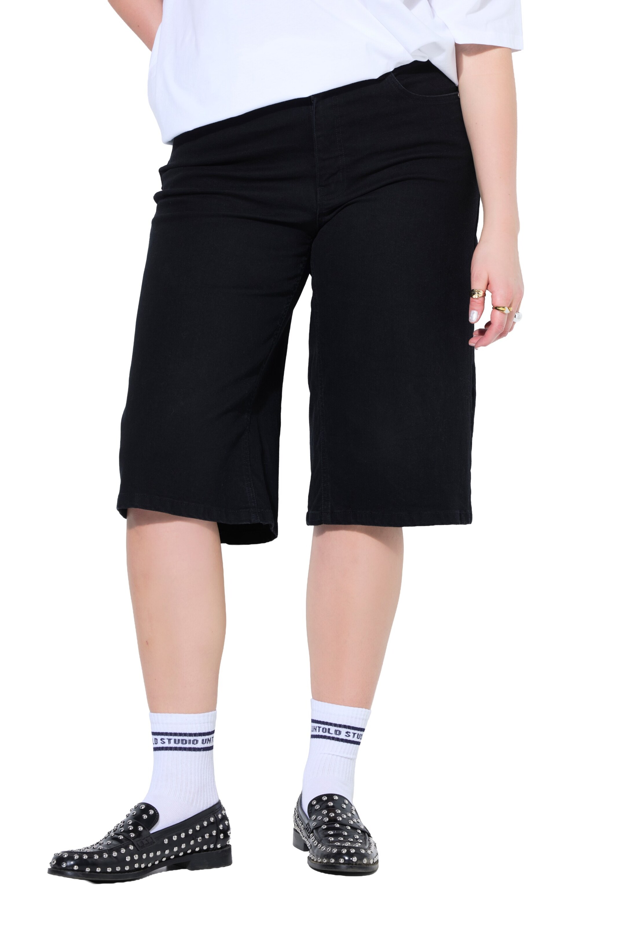 Studio Untold Wide leg Broek in Zwart: voorkant
