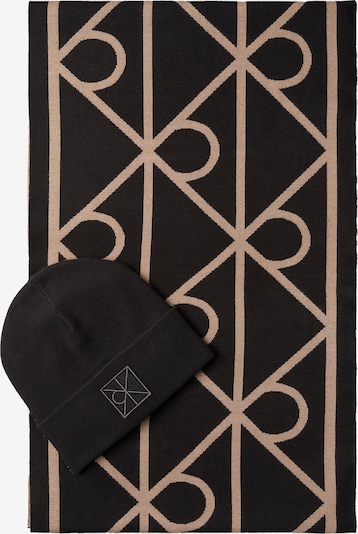 Megzta kepurė iš Calvin Klein, spalva – smėlio spalva / juoda, Prekių apžvalga