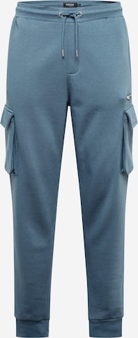 BURTON MENSWEAR LONDON Tapered Cargo Pants in Blue: front