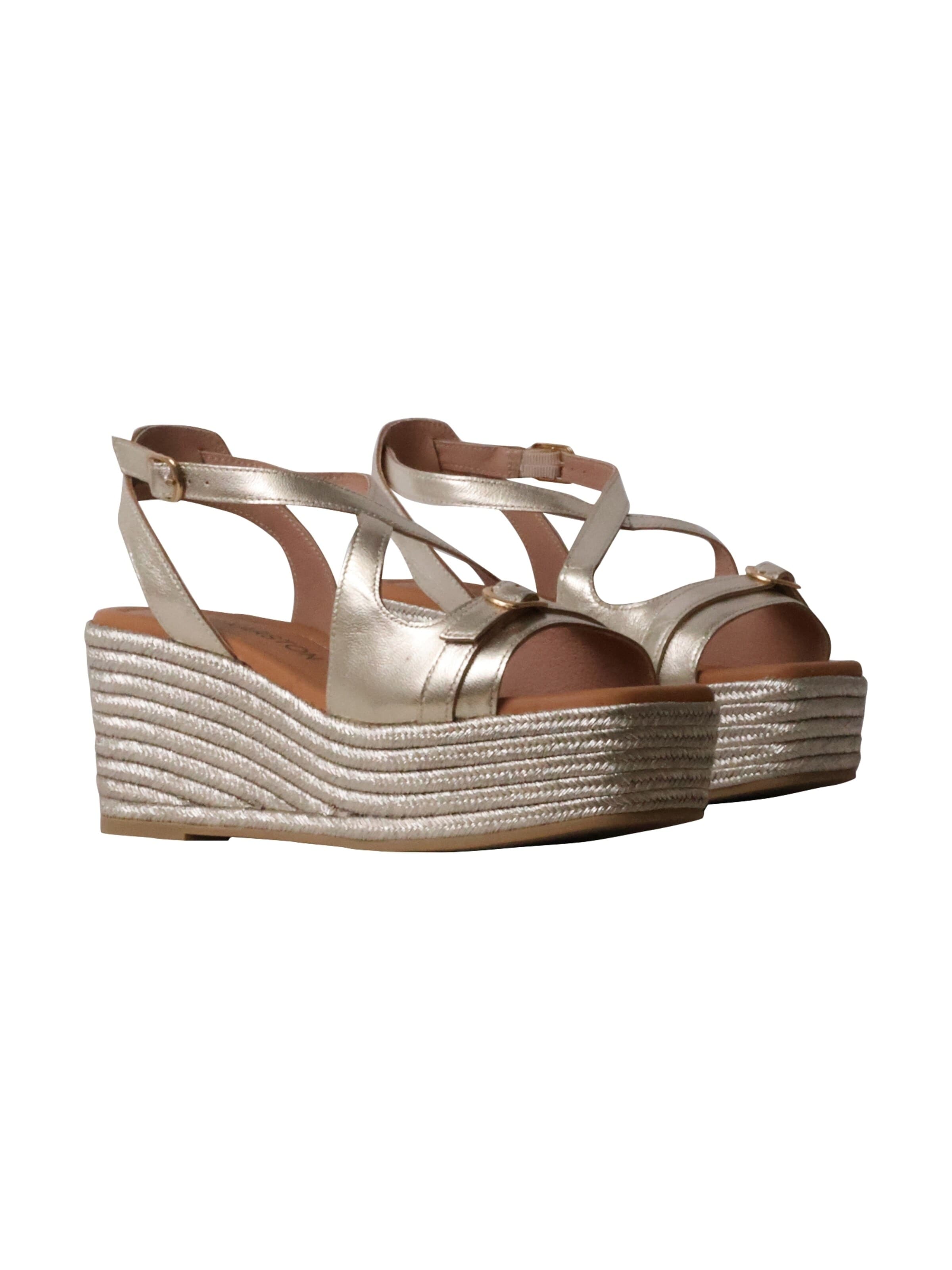 Emilie Karston Sandały 'Napolie-Sandalen mit Keilabsatz aus Leder' w kolorze szary