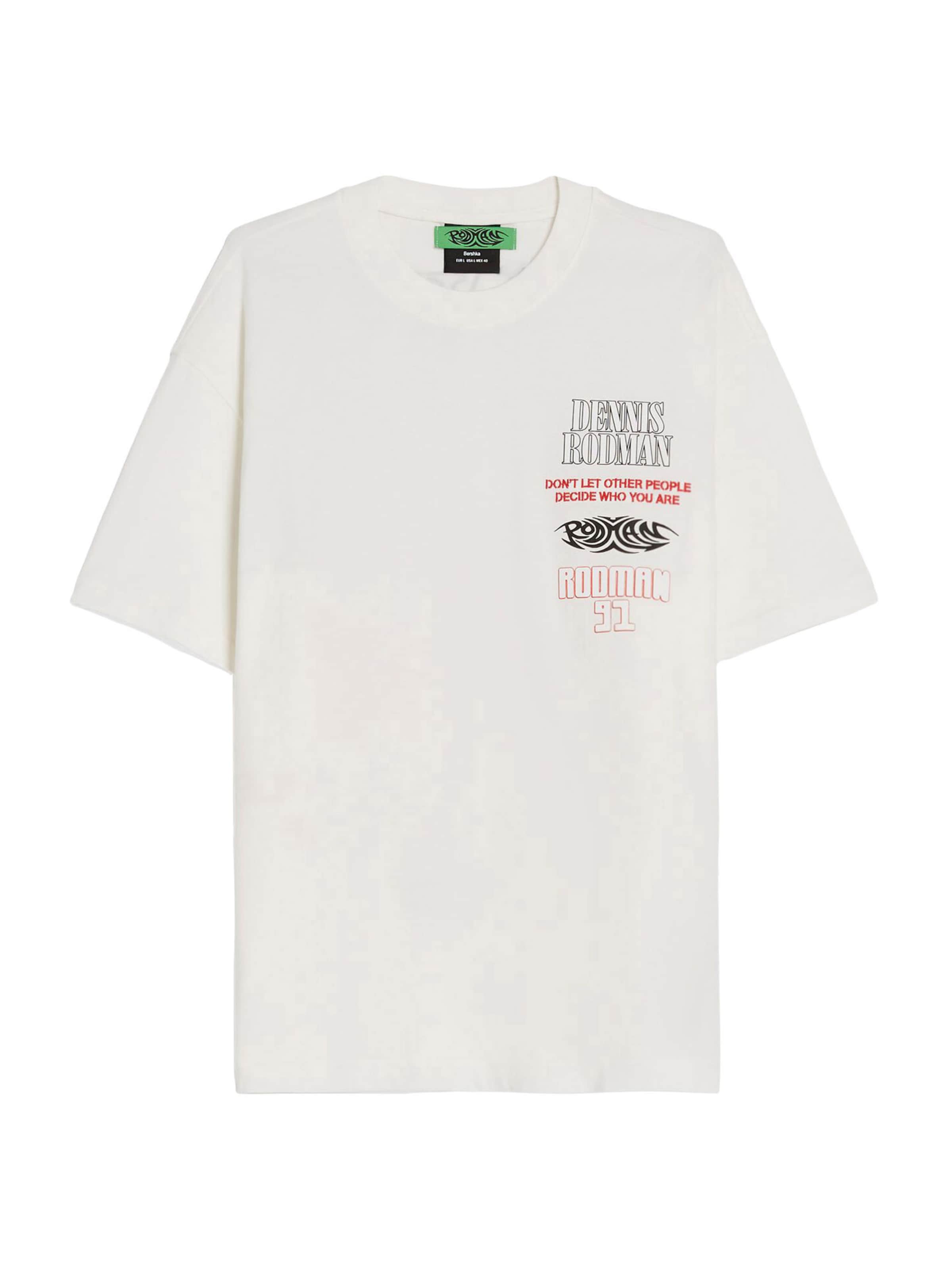 Bershka T-shirt i eldröd / svart / vit, Produktvy