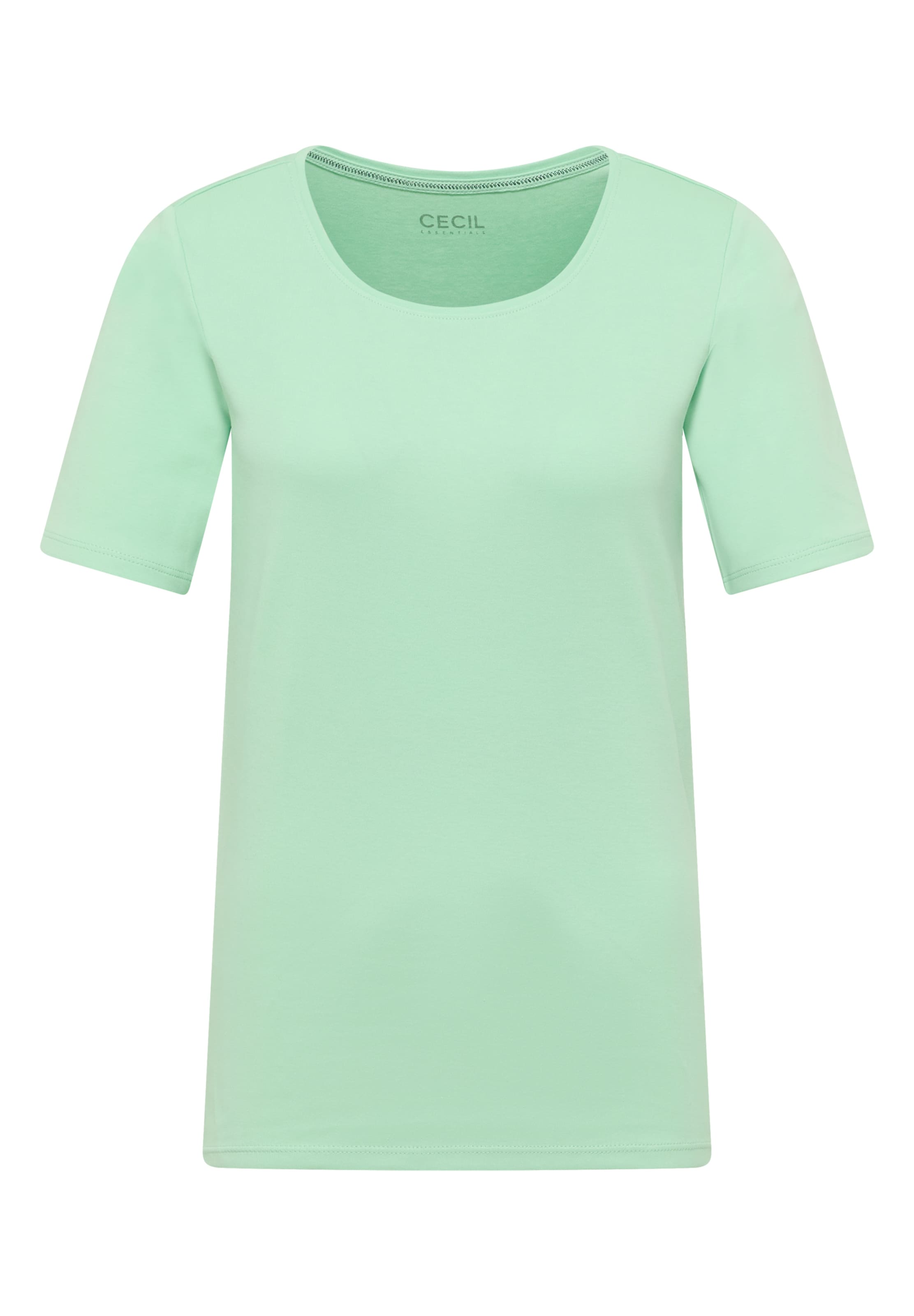 CECIL Basic T-Shirt mit Rundhals in Unifarbe in Grün: Vorderseite