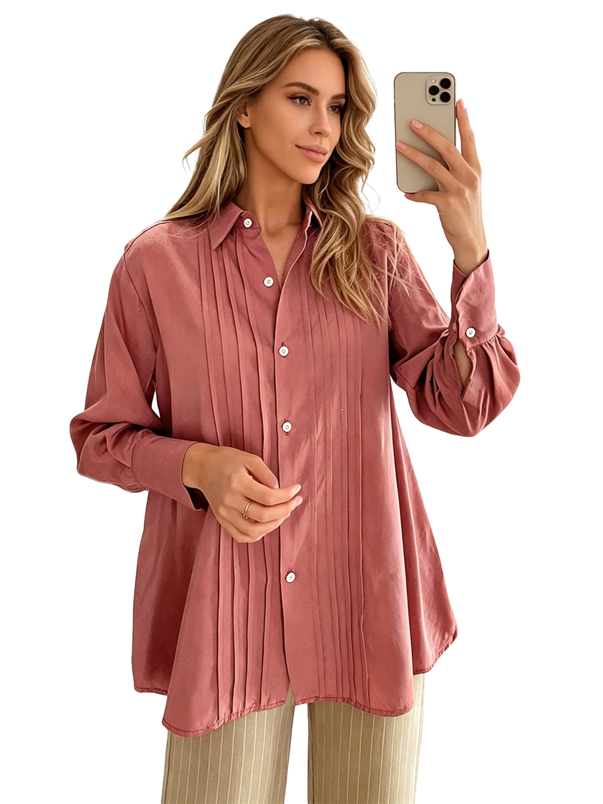 KoJooin Blouse 'Damen Langarm Basic Hemdjacke mit Knopfleiste – Lässiges, vielseitiges Casual-Shirt' in XL in Rose, Item view