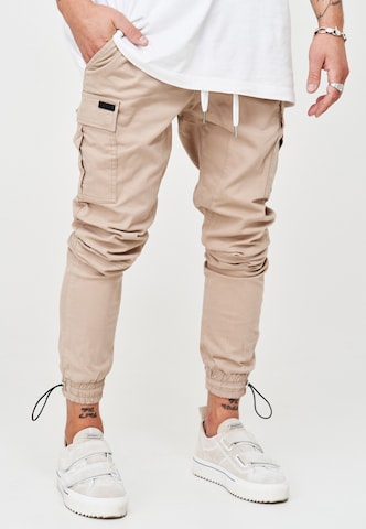behype Regular Cargo Pants 'LENNY' in Beige: front