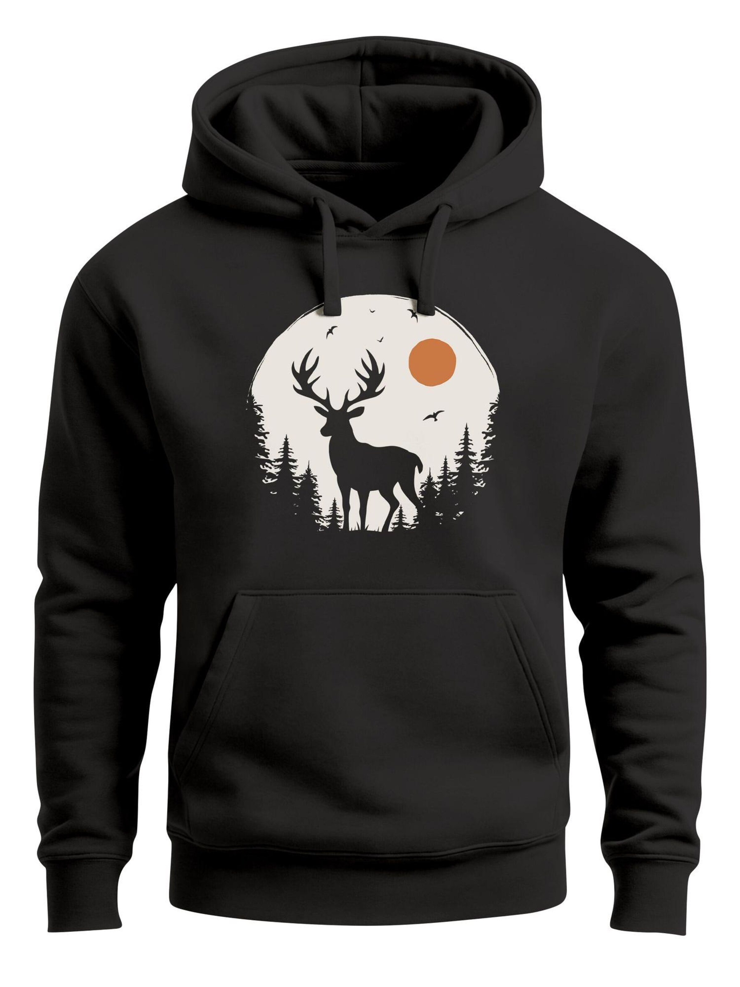 Neverless Sweatshirt 'Wald Hirsch'‌‌‌‌‌‌‌ in Schwarz: Vorderseite