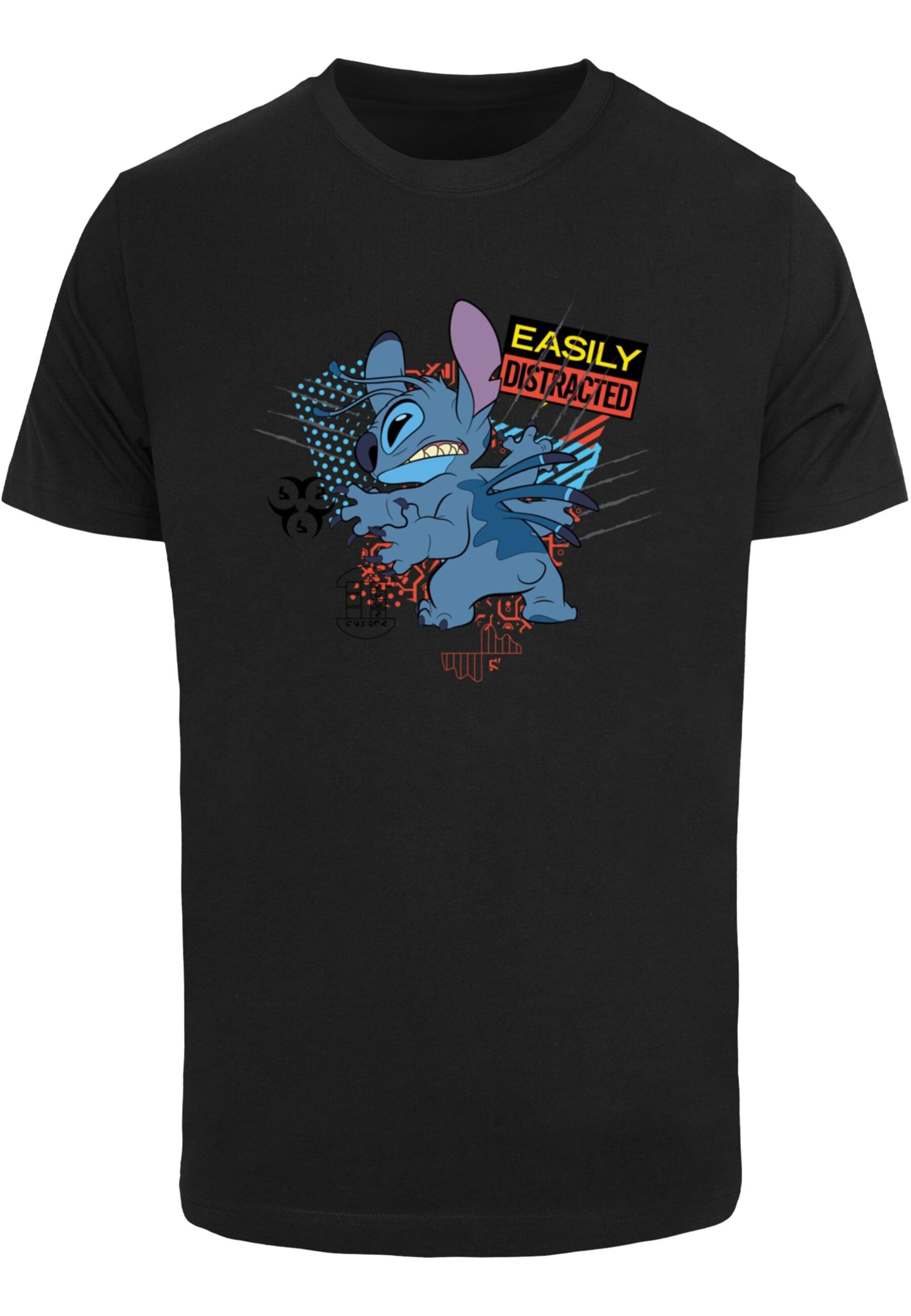 Merchcode Shirt 'Lilo & Stitch Easily Distracted' in Black: front