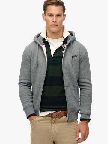 Superdry & Co Zip-Up Hoodie 'ESSENTIAL' in Grey: front