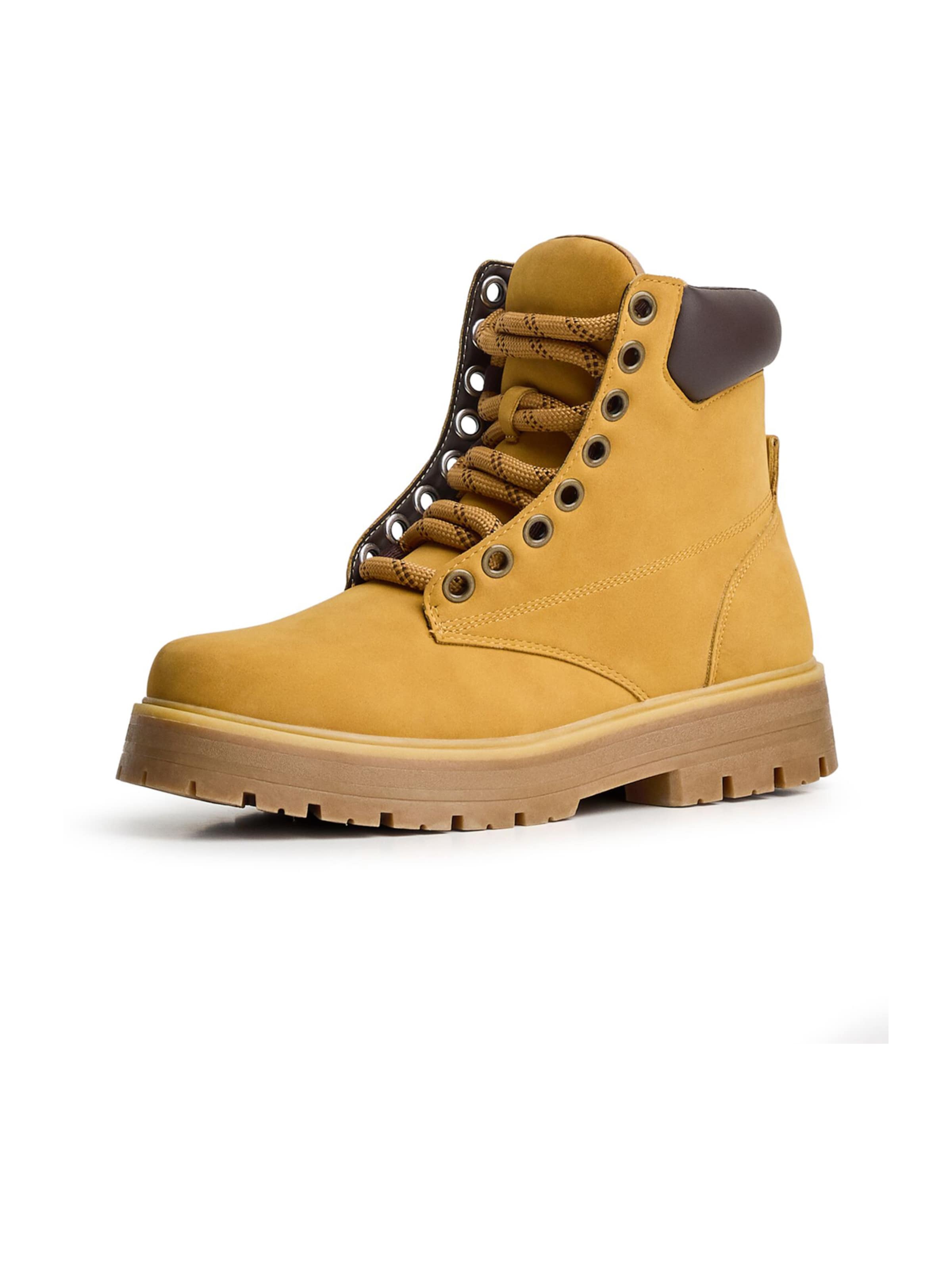 Bottines à lacets Bershka en marron : devant