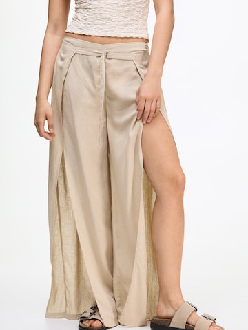 Pull&Bear Wide leg Broek in Beige: voorkant