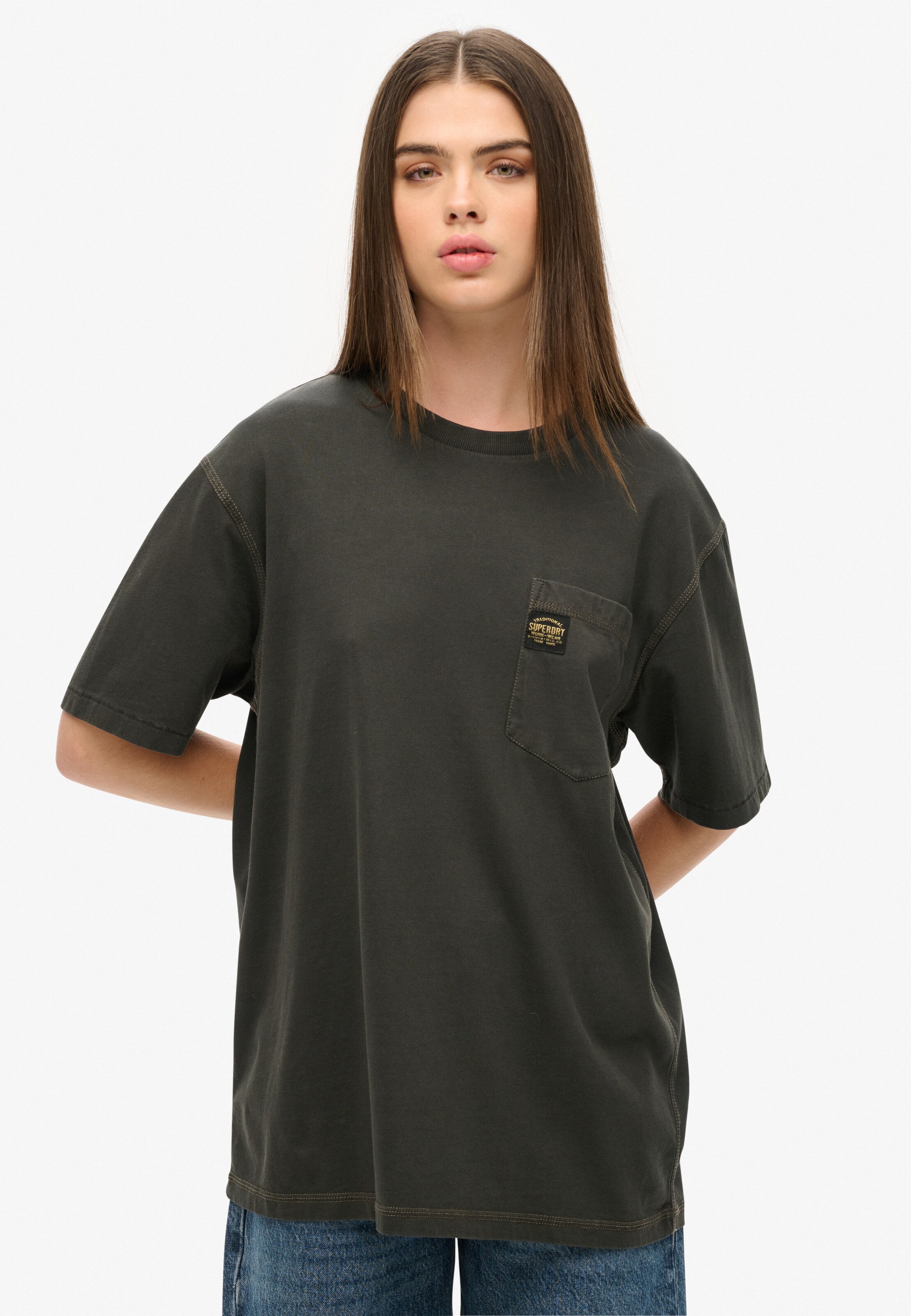 Superdry Oversized shirt in Zwart: voorkant