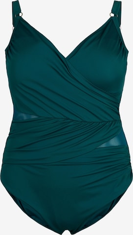 Swim by Zizzi T-shirt Swimsuit 'SBASIC' in Green: front