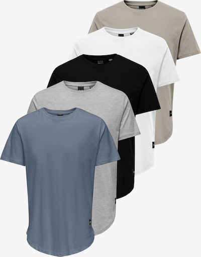 Only & Sons T-Shirt 'MATT LONGY' en bleu / gris / gris chiné / noir / blanc, Vue avec produit