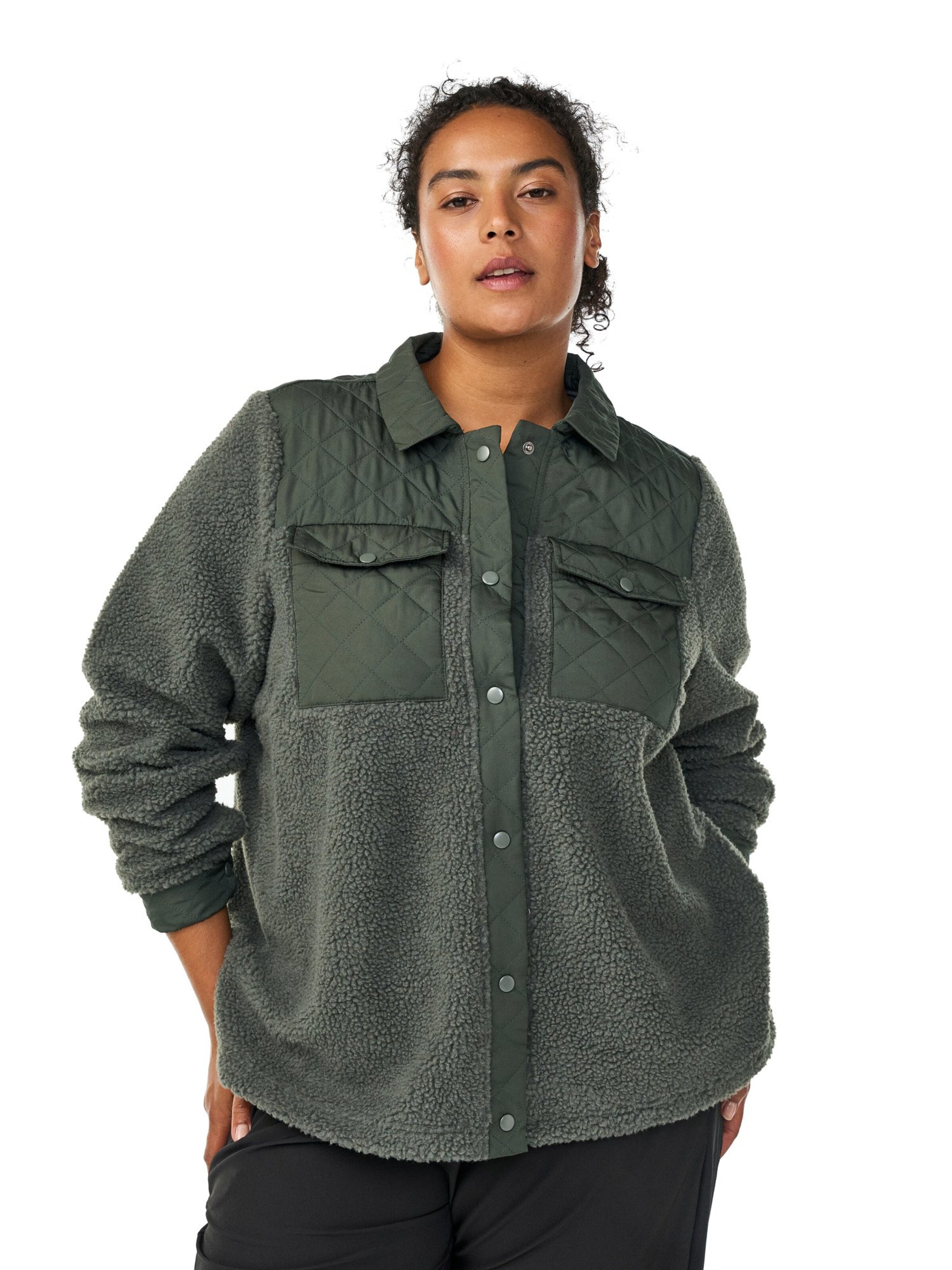 Active by Zizzi Athletic fleece jacket 'AOPHELIA' in Green: front