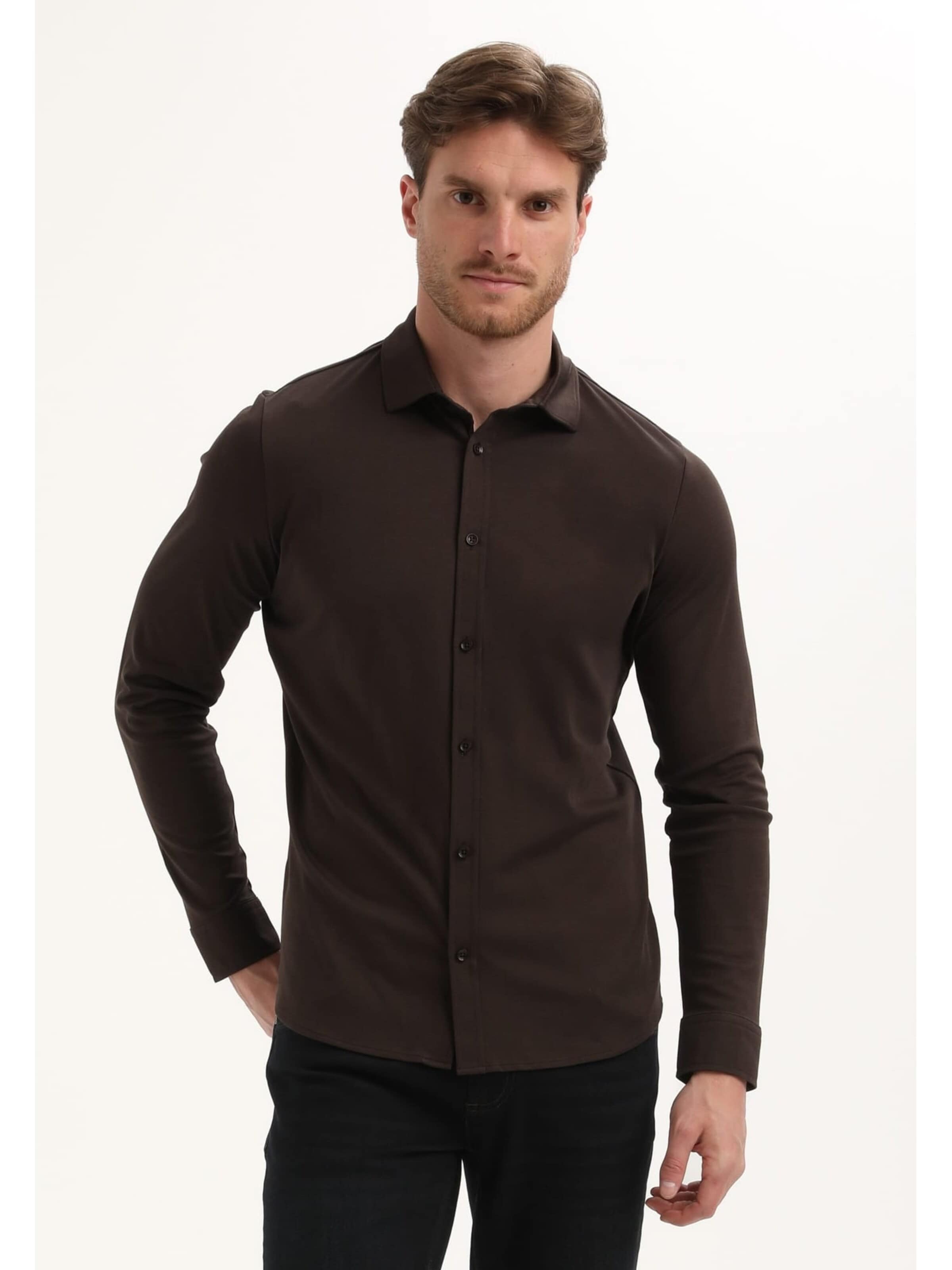 Gabbiano Comfort fit Overhemd in Bruin: voorkant