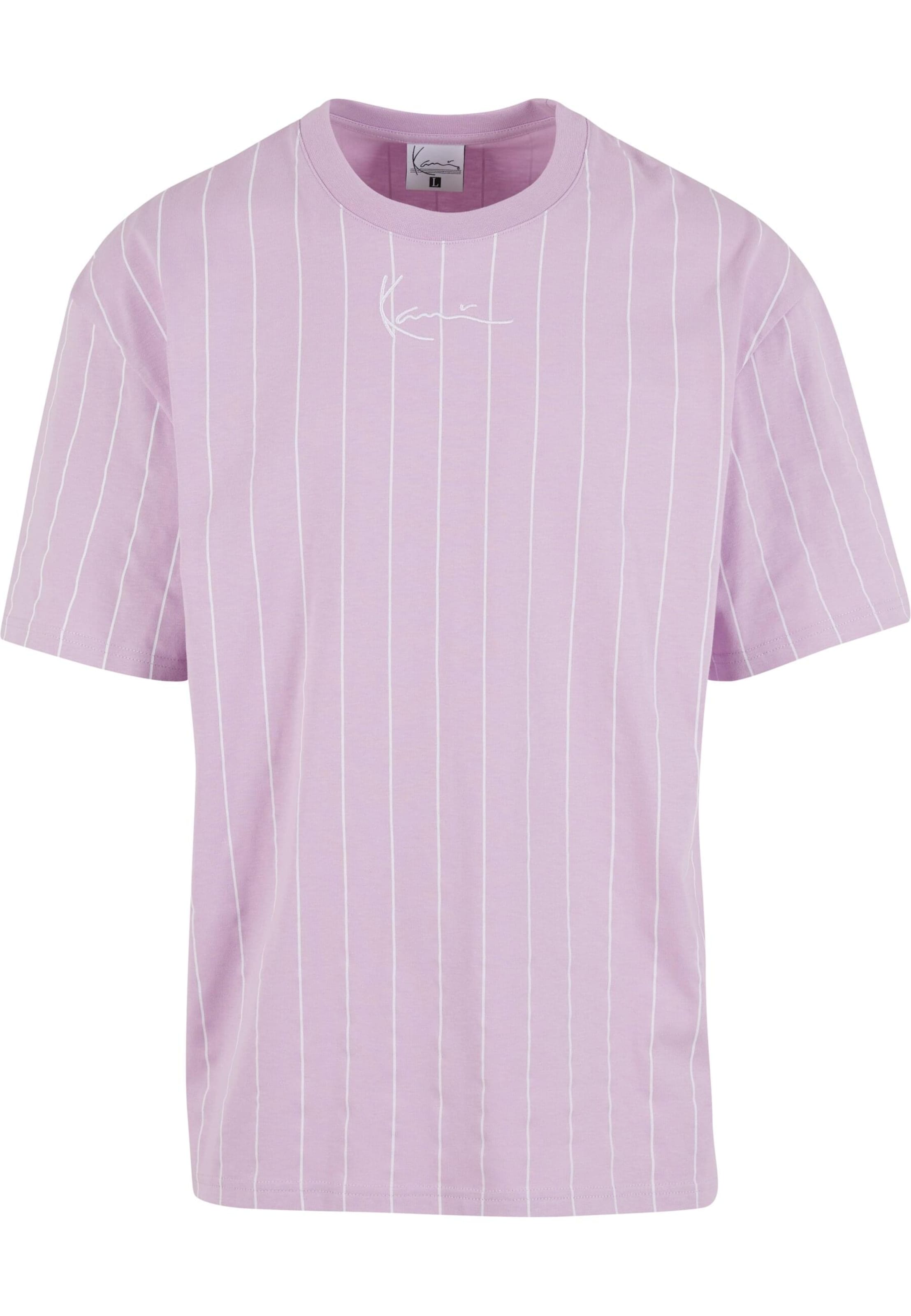 Karl Kani Small Signature Essential Pinstripe Tee ' ' in Lila: Vorderseite