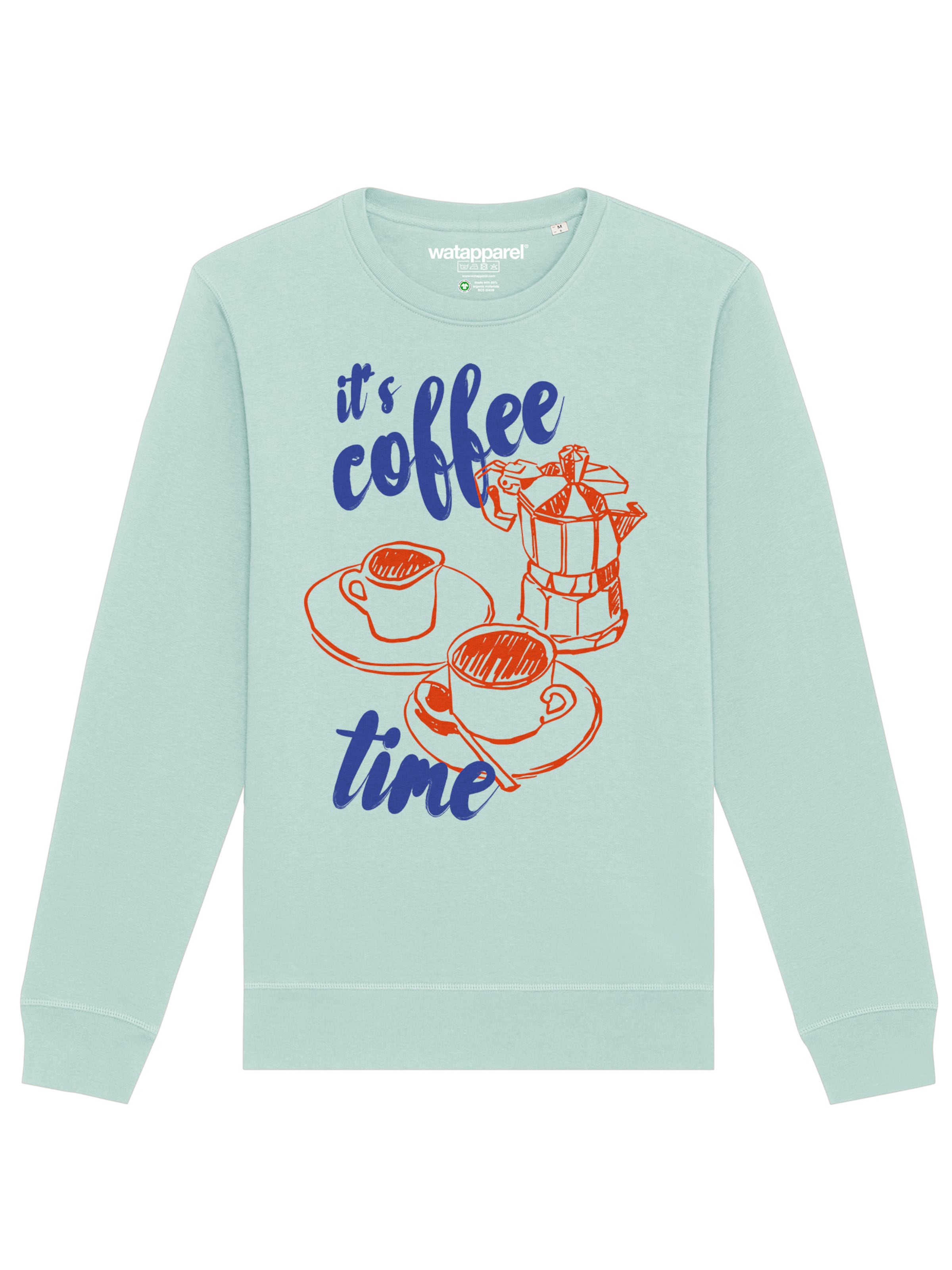 Watapparel Sweatshirt 'Its Coffee Time' in Blue: front